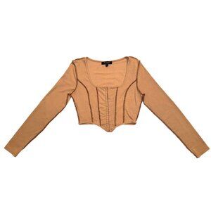 MIX THREADS LA |  Tan Ribbed Long Sleeve Cropped Corset Top Size Small